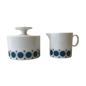 Thomas Germany Medallion Emerald Vintage Sugar Bowl and Creamer White Teal-AS IS